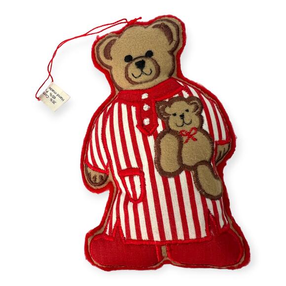 Vintage Plush Felt Teddy Bear Christmas Tree Ornament PJ's Pajama Embroidered 5" - Picture 1 of 3